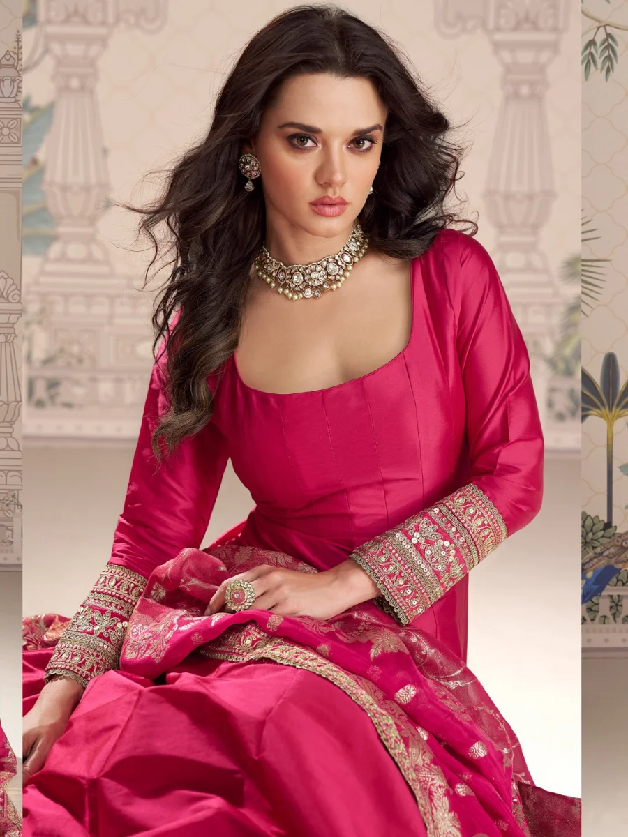 FANCY VICHITRA SILK EMBROIDERY SEQUENCE + CODING WORK GOWN WITH DUPATTA FESTIVE WEAR WHOLESALE PRICE ETHNIC GARMENT (9)