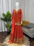 FASHIONABLE GEORGETTE THREAD WITH 9 MM SEQUENCE WORK TOP PALAZZO WITH DUPATTA FESTIVE WEAR WHOLESALE PRICE ETHNIC GARMENT (2)