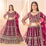 FASHIONABLE NET EMBROIDERY SEQUENCE DESIGN WORK LEHENGA CHOLI WITH DUPATTA PINK
