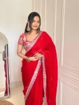 MMODERN FENDY SATIN SILK SEQUENCE AND JARI & MULTI THREAD EMBROIDERY WITH LACE BORDER WORK SAREE WITH STITCHED BLOUSE WEDDING WEAR WHOLESALE PRICE ETHNIC GARMENT (2)