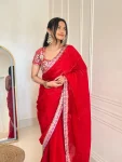 MMODERN FENDY SATIN SILK SEQUENCE AND JARI & MULTI THREAD EMBROIDERY WITH LACE BORDER WORK SAREE WITH STITCHED BLOUSE WEDDING WEAR WHOLESALE PRICE ETHNIC GARMENT (2)