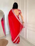 MMODERN FENDY SATIN SILK SEQUENCE AND JARI & MULTI THREAD EMBROIDERY WITH LACE BORDER WORK SAREE WITH STITCHED BLOUSE WEDDING WEAR WHOLESALE PRICE ETHNIC GARMENT (2)