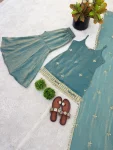 MMODERN FENDY SILK EMBROIDERY SEQUENCE WORK WITH REAL MIRROR WORK TOP SHARARA WITH DUPATTA FESTIVE WEAR WHOLESALE PRICE ETHNIC GARMENT (5)