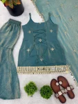 MMODERN FENDY SILK EMBROIDERY SEQUENCE WORK WITH REAL MIRROR WORK TOP SHARARA WITH DUPATTA FESTIVE WEAR WHOLESALE PRICE ETHNIC GARMENT (5)