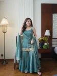 MMODERN FENDY SILK EMBROIDERY SEQUENCE WORK WITH REAL MIRROR WORK TOP SHARARA WITH DUPATTA FESTIVE WEAR WHOLESALE PRICE ETHNIC GARMENT (5)