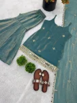 MMODERN FENDY SILK EMBROIDERY SEQUENCE WORK WITH REAL MIRROR WORK TOP SHARARA WITH DUPATTA FESTIVE WEAR WHOLESALE PRICE ETHNIC GARMENT (5)