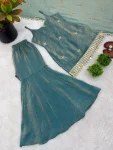 MMODERN FENDY SILK EMBROIDERY SEQUENCE WORK WITH REAL MIRROR WORK TOP SHARARA WITH DUPATTA FESTIVE WEAR WHOLESALE PRICE ETHNIC GARMENT (5)