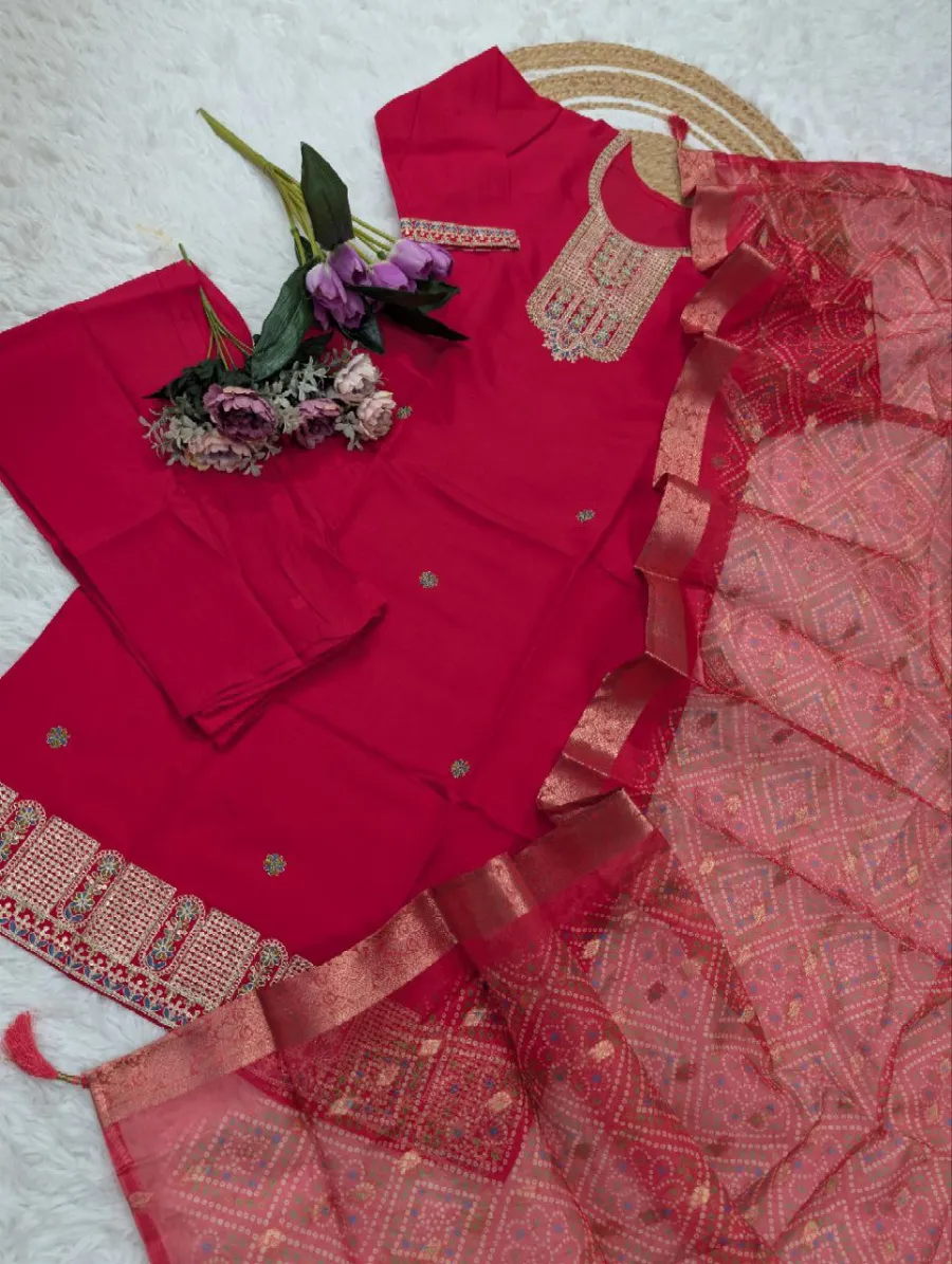 MODERN CHANDERI SEQUENCE CODING EMBROIDERY WORK TOP BOTTOM WITH DUPATTA FESTIVE WEAR WHOLESALE PRICE ETHNIC GARMENT (11)