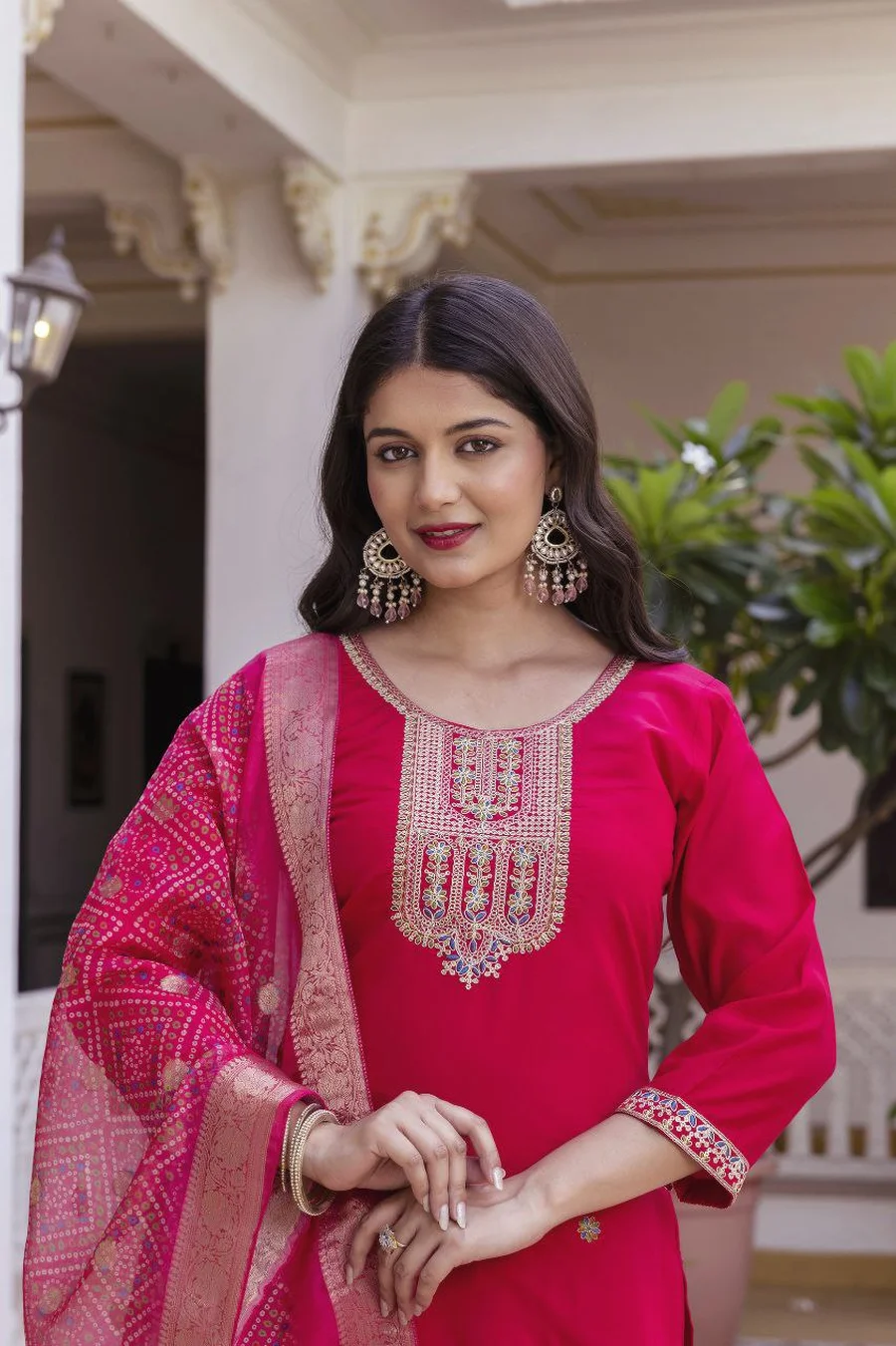 MODERN CHANDERI SEQUENCE CODING EMBROIDERY WORK TOP BOTTOM WITH DUPATTA FESTIVE WEAR WHOLESALE PRICE ETHNIC GARMENT (3)
