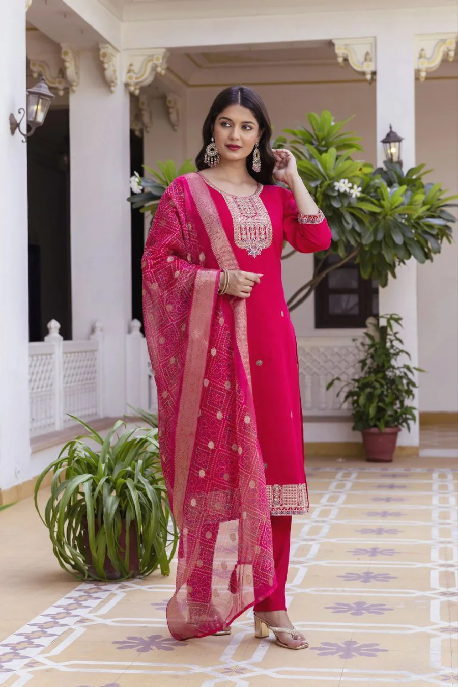 MODERN CHANDERI SEQUENCE CODING EMBROIDERY WORK TOP BOTTOM WITH DUPATTA FESTIVE WEAR WHOLESALE PRICE ETHNIC GARMENT (4)