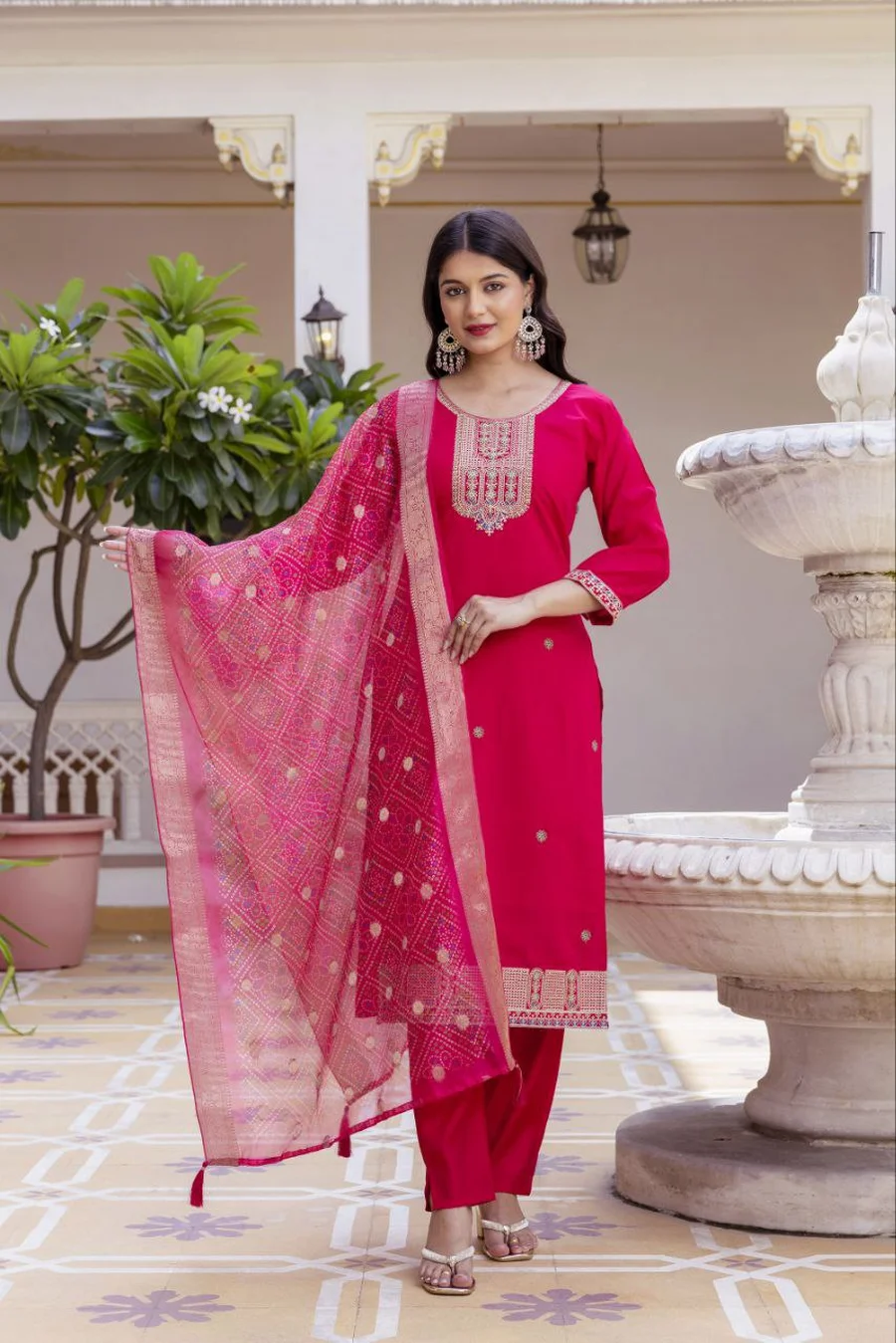 MODERN CHANDERI SEQUENCE CODING EMBROIDERY WORK TOP BOTTOM WITH DUPATTA FESTIVE WEAR WHOLESALE PRICE ETHNIC GARMENT (7)