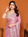 MODERN CHIFFON EMBROIDERY WORK SAREE WITH UNSTITCHED BLOUSE WEDDING WEAR WHOLESALE PRICE ETHNIC GARMENT (5)