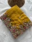 MODERN CHIFFON SILK EMBROIDERY WITH PIPING BORDER WORK SAREE WITH UNSTITCHED BLOUSE WEDDING WEAR WHOLESALE PRICE ETHNIC GARMENT (3)
