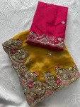 MODERN CHIFFON SILK EMBROIDERY WITH PIPING BORDER WORK SAREE WITH UNSTITCHED BLOUSE WEDDING WEAR WHOLESALE PRICE ETHNIC GARMENT (3)