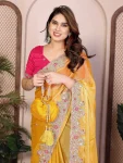 MODERN CHIFFON SILK EMBROIDERY WITH PIPING BORDER WORK SAREE WITH UNSTITCHED BLOUSE WEDDING WEAR WHOLESALE PRICE ETHNIC GARMENT (3)