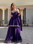 MODERN CHINON REAL MIRROR AND PAPER MIRROR WORK TOP PALAZZO WITH DUPATTA PURPLE