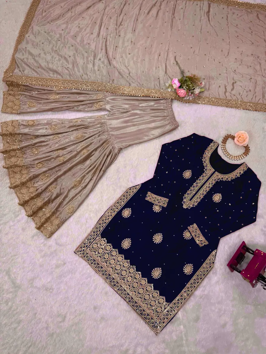 MODERN CHINON SILK CODING & SEQUENCE WORK WITH PEARL WORK TOP SHARARA WITH DUPATTA FESTIVE WEAR WHOLESALE PRICE ETHNIC GARMENT (1)
