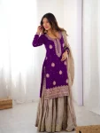 MODERN CHINON SILK CODING & SEQUENCE WORK WITH PEARL WORK TOP SHARARA WITH DUPATTA FESTIVE WEAR WHOLESALE PRICE ETHNIC GARMENT (6)