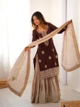MODERN CHINON SILK CODING & SEQUENCE WORK WITH PEARL WORK TOP SHARARA WITH DUPATTA FESTIVE WEAR WHOLESALE PRICE ETHNIC GARMENT (3)