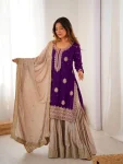 MODERN CHINON SILK CODING & SEQUENCE WORK WITH PEARL WORK TOP SHARARA WITH DUPATTA FESTIVE WEAR WHOLESALE PRICE ETHNIC GARMENT (6)