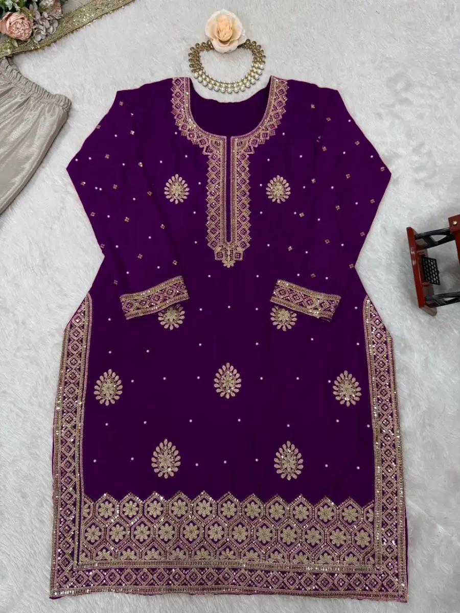 MODERN CHINON SILK CODING & SEQUENCE WORK WITH PEARL WORK TOP SHARARA WITH DUPATTA FESTIVE WEAR WHOLESALE PRICE ETHNIC GARMENT (8)