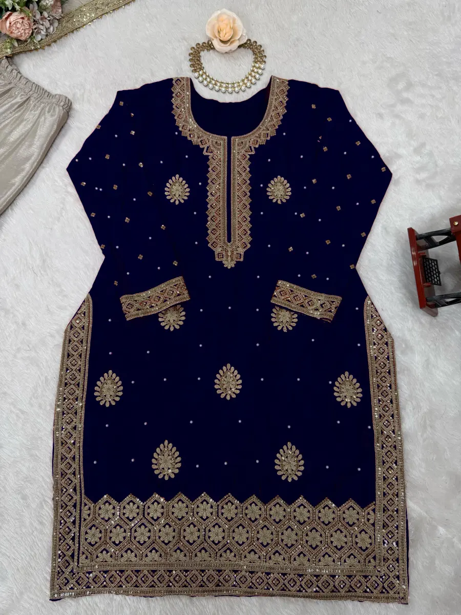 MODERN CHINON SILK CODING & SEQUENCE WORK WITH PEARL WORK TOP SHARARA WITH DUPATTA FESTIVE WEAR WHOLESALE PRICE ETHNIC GARMENT (8)