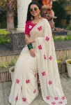 MODERN CHINON SILK CUTDANA AND MOTI HANDWORK WITH SCALLOP BORDER WORK SAREE WITH UNSTITCHED BLOUSE WEDDING WEAR WHOLESALE PRICE ETHNIC GARMENT (2)