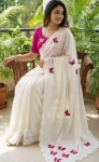 MODERN CHINON SILK CUTDANA AND MOTI HANDWORK WITH SCALLOP BORDER WORK SAREE WITH UNSTITCHED BLOUSE WEDDING WEAR WHOLESALE PRICE ETHNIC GARMENT (2)