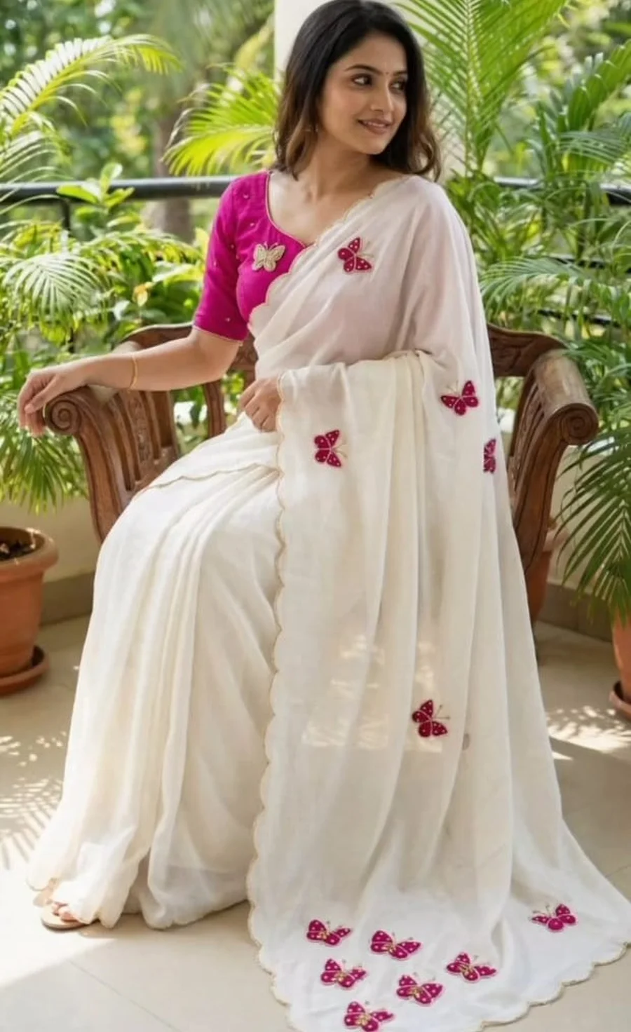 MODERN CHINON SILK CUTDANA AND MOTI HANDWORK WITH SCALLOP BORDER WORK SAREE WITH UNSTITCHED BLOUSE WEDDING WEAR WHOLESALE PRICE ETHNIC GARMENT (4)