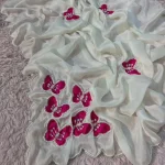 MODERN CHINON SILK CUTDANA AND MOTI HANDWORK WITH SCALLOP BORDER WORK SAREE WITH UNSTITCHED BLOUSE WEDDING WEAR WHOLESALE PRICE ETHNIC GARMENT (2)