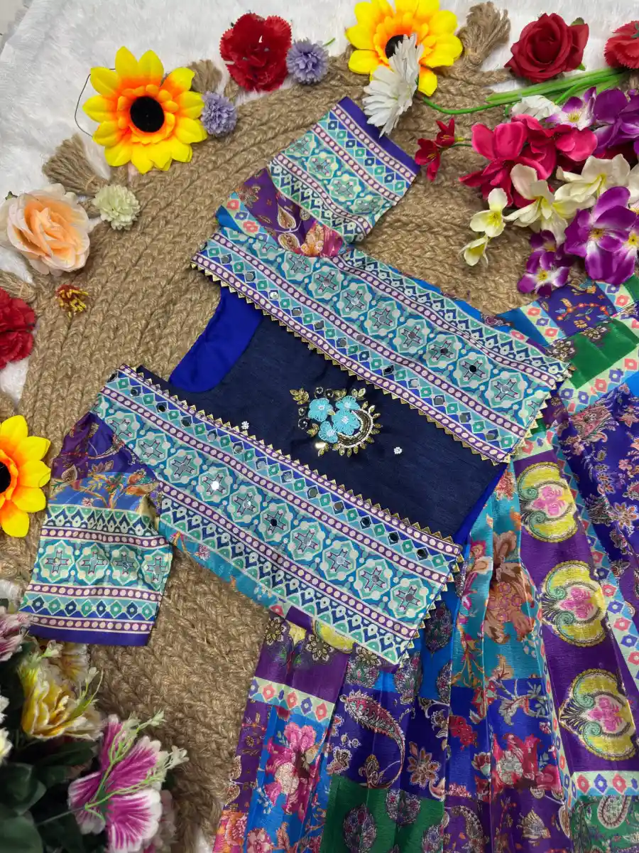 MODERN CHINON SILK DIGITAL PRINT, MIRROR HANDWORK & GOTA SAMOSA LACE WORK KID'D LEHENGA CHOLI WITH KOTI FESTIVE WEAR WHOLESALE PRICE ETHNIC GARMENT (10)