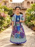 MODERN CHINON SILK DIGITAL PRINT, MIRROR HANDWORK & GOTA SAMOSA LACE WORK KID'D LEHENGA CHOLI WITH KOTI MULTI