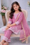 MODERN CHINON SILK EMBROIDERY SEQUENCE WORK KID’S TOP BOTTOM WITH DUPATTA FESTIVE WEAR WHOLESALE PRICE ETHNIC GARMENT (12)