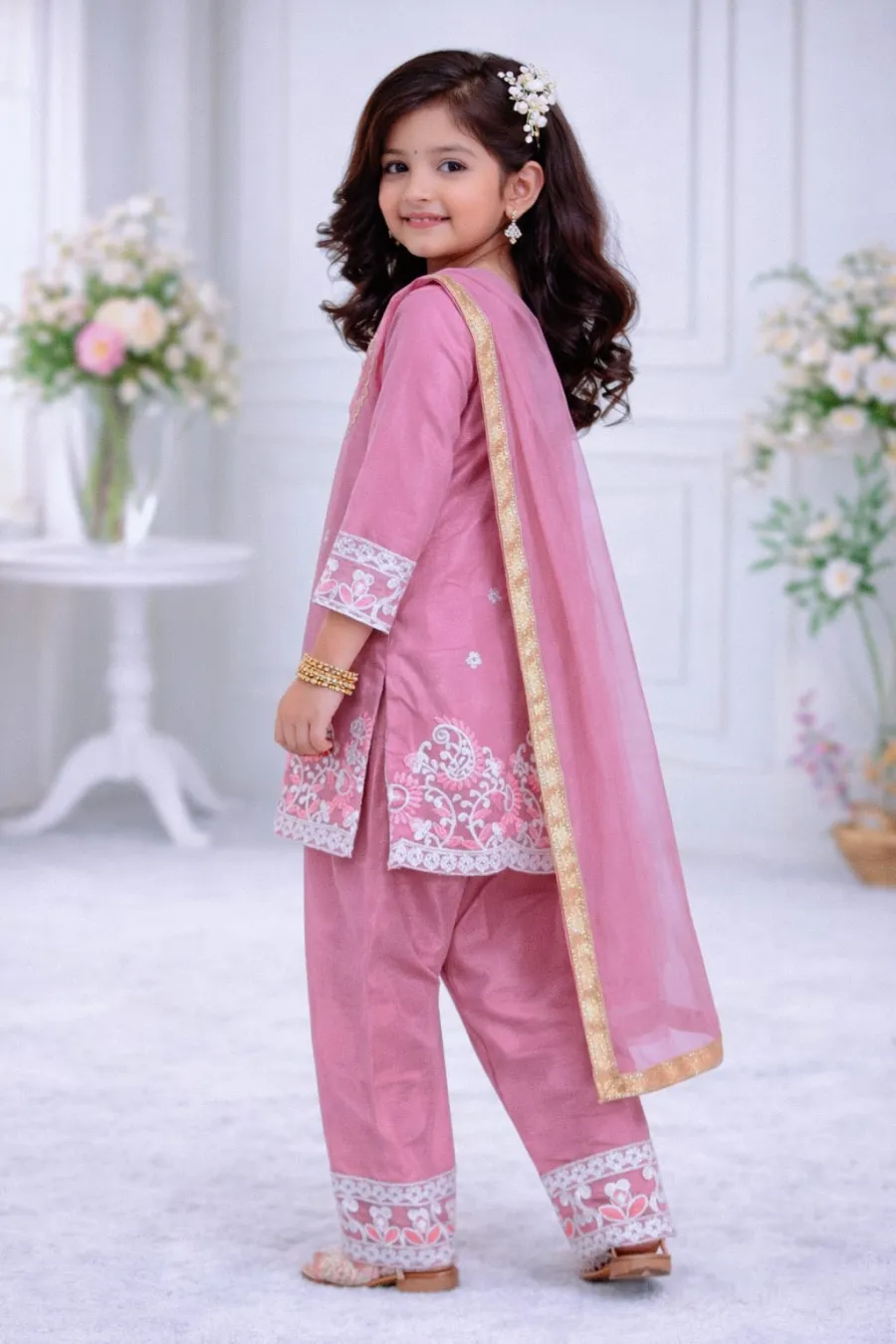MODERN CHINON SILK EMBROIDERY SEQUENCE WORK KID'S TOP BOTTOM WITH DUPATTA FESTIVE WEAR WHOLESALE PRICE ETHNIC GARMENT (11)