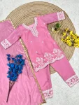 MODERN CHINON SILK EMBROIDERY SEQUENCE WORK KID’S TOP BOTTOM WITH DUPATTA FESTIVE WEAR WHOLESALE PRICE ETHNIC GARMENT (12)
