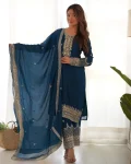 MODERN CHINON SILK EMBROIDERY SEQUENCE,JARI WORK TOP BOTTOM WITH DUPATTA FESTIVE WEAR WHOLESALE PRICE ETHNIC GARMENT (5)
