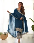 MODERN CHINON SILK EMBROIDERY SEQUENCE,JARI WORK TOP BOTTOM WITH DUPATTA FESTIVE WEAR WHOLESALE PRICE ETHNIC GARMENT (5)