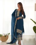 MODERN CHINON SILK EMBROIDERY SEQUENCE,JARI WORK TOP BOTTOM WITH DUPATTA FESTIVE WEAR WHOLESALE PRICE ETHNIC GARMENT (5)