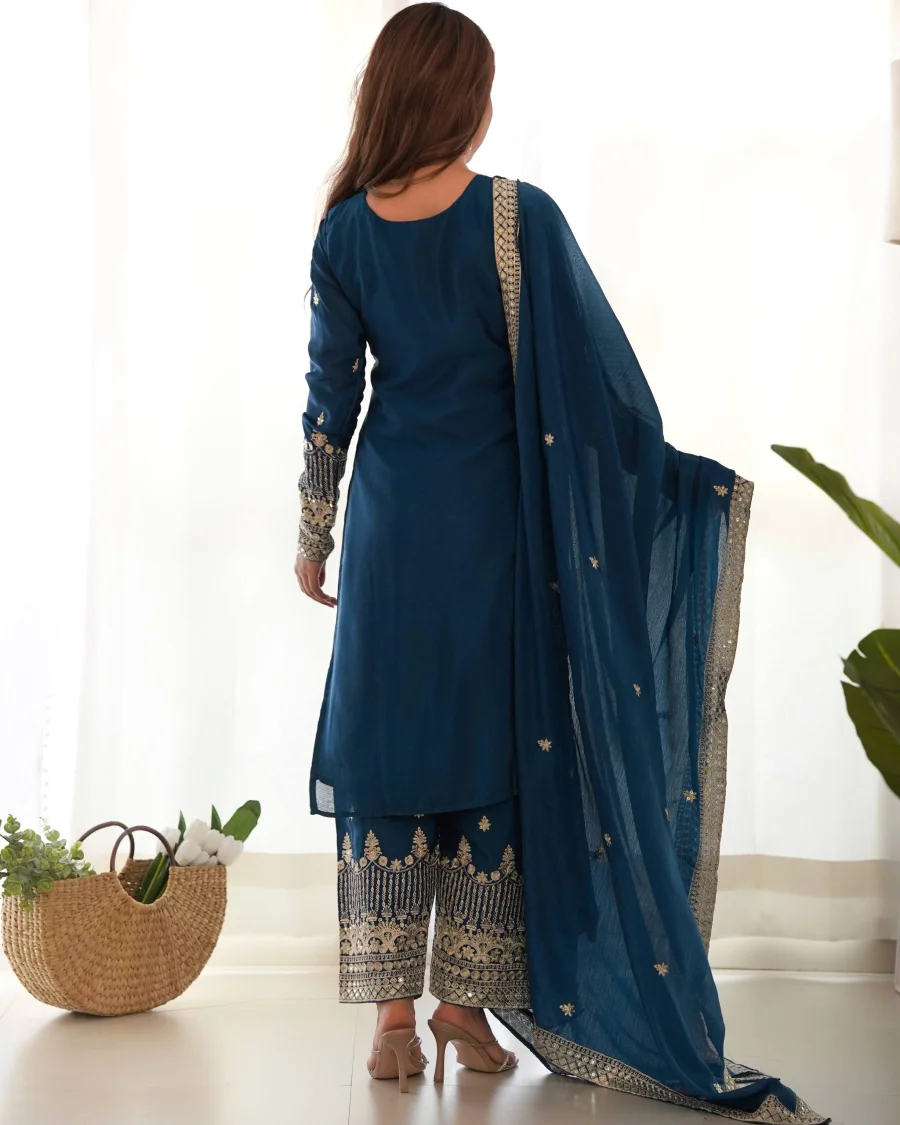 MODERN CHINON SILK EMBROIDERY SEQUENCE,JARI WORK TOP BOTTOM WITH DUPATTA FESTIVE WEAR WHOLESALE PRICE ETHNIC GARMENT (7)