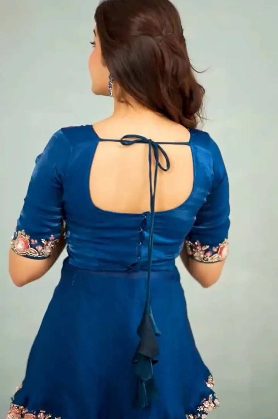 MODERN CHINON THREAD, EMBROIDERY , ZARI AND SEQUENCE WORK BLOUSE PALAZZO WITH SHRUG PARTY WEAR WHOLESALE PRICE ETHNIC GARMENT (8)