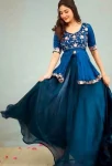 MODERN CHINON THREAD, EMBROIDERY , ZARI AND SEQUENCE WORK BLOUSE PALAZZO WITH SHRUG BLUE