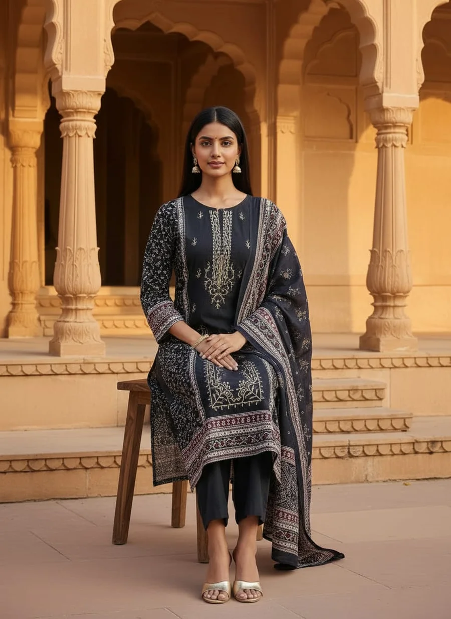 MODERN COTTON PRINT WITH EMBROIDERY SEQUENCE WORK TOP BOTTOM WITH DUPATTA DAILY WEAR WHOLESALE PRICE ETHNIC GARMENT (2)