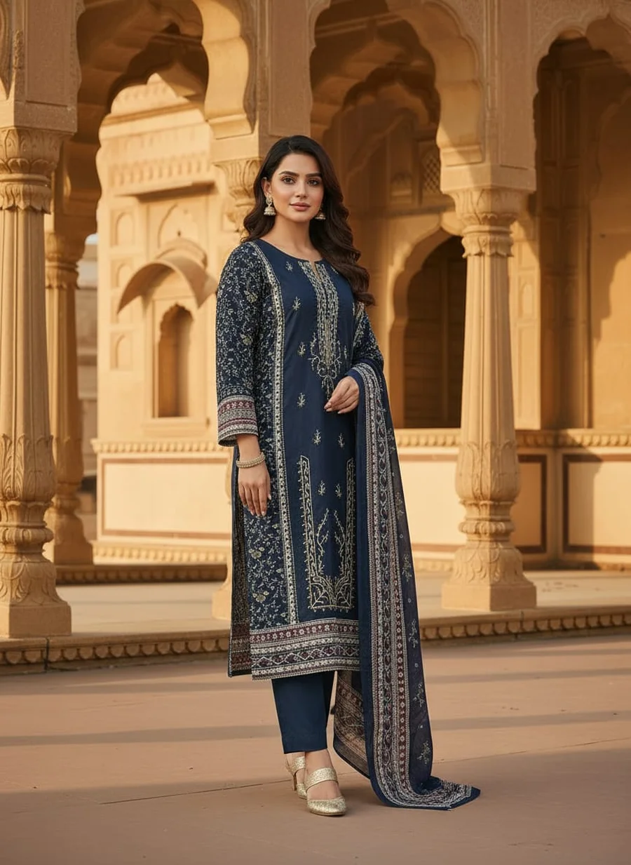 MODERN COTTON PRINT WITH EMBROIDERY SEQUENCE WORK TOP BOTTOM WITH DUPATTA DAILY WEAR WHOLESALE PRICE ETHNIC GARMENT (5)