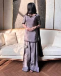 MODERN CREPE SILK BEADS HAND WORK WITH SEQUENCE MULTI NEEDLE EMBROIDERY WORK TOP PATIYALA WITH DUPATTA PURPLE