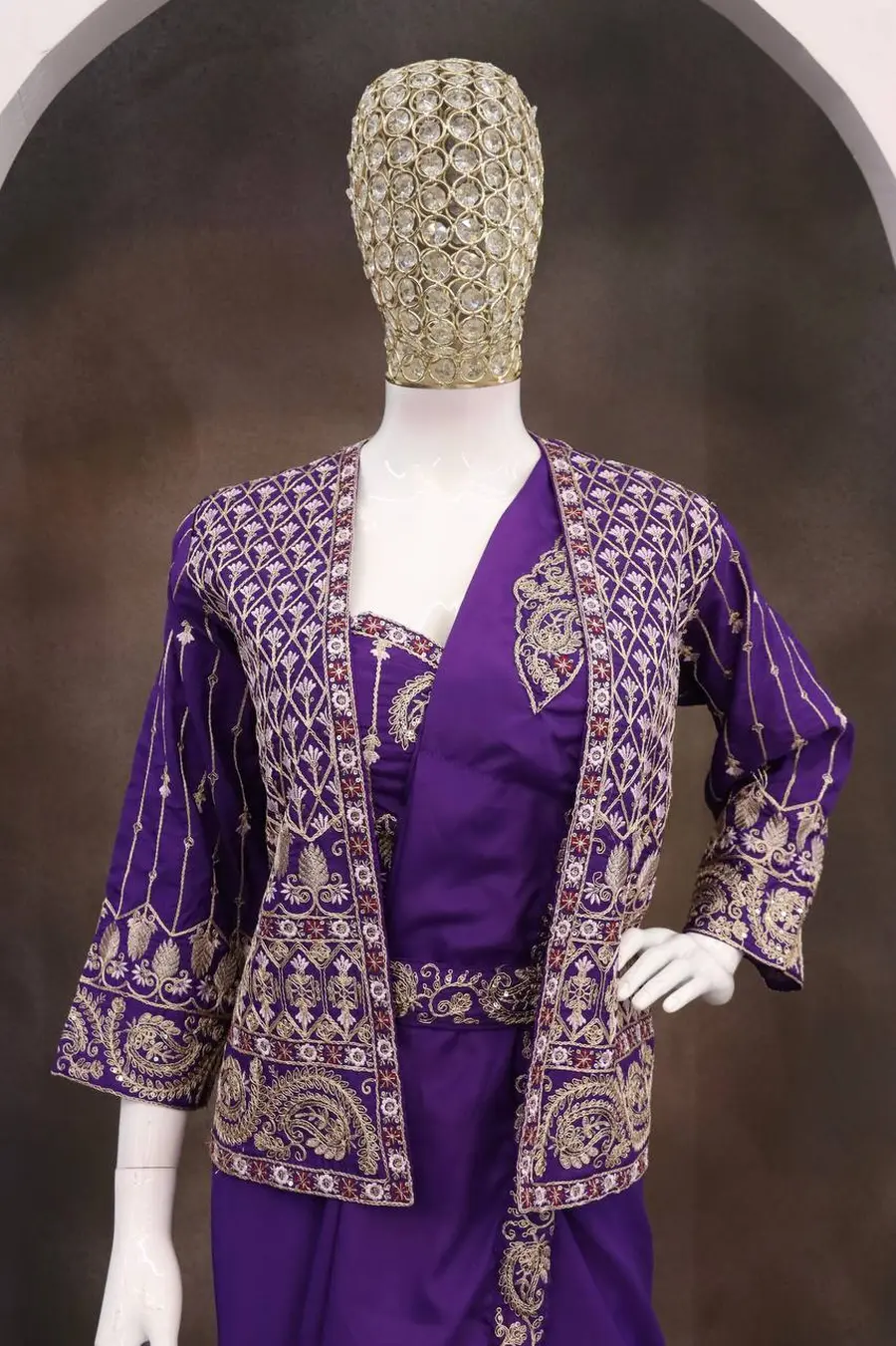 MODERN CREPE SILK EMBROIDERY SEQUENCE LACE WORK READY TO WEAR SAREE WITH STITCHED BLOUSE AND KOTI PARTY WEAR WHOLESALE PRICE ETHNIC GARMENT (18)