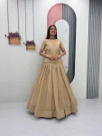 MODERN CRUNCHY SILK PLAIN LEHENGA CHOLI WITH THREAD AND SEQUENCE WORK JACKET CREAM