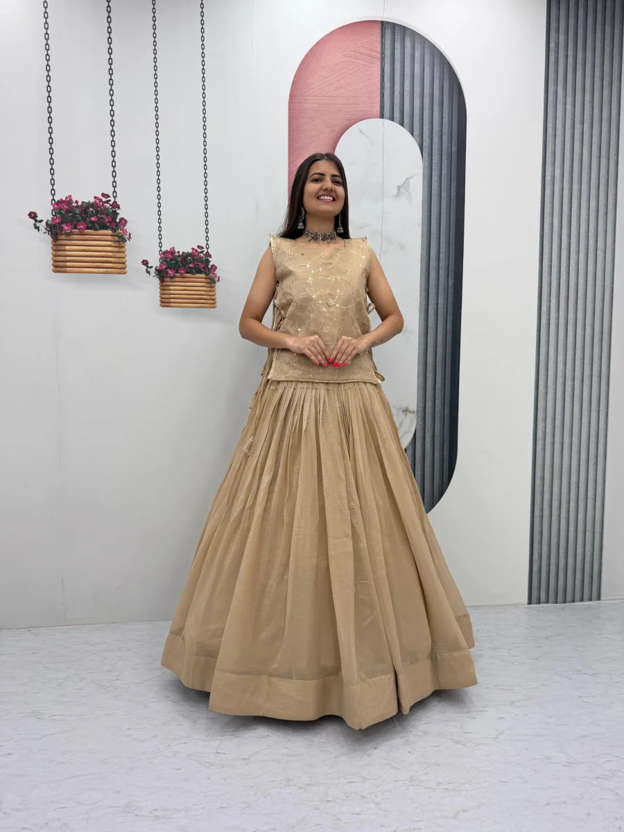 MODERN CRUNCHY SILK PLAIN LEHENGA CHOLI WITH THREAD AND SEQUENCE WORK JACKET WEDDING WEAR WHOLESALE PRICE ETHNIC GARMENT (10)