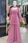 MODERN FENDY SATIN MIRROR WITH LACE BORDER WORK TOP PALAZZO WITH DUPATTA FESTIVE WEAR WHOLESALE PRICE ETHNIC GARMENT (2)