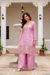MODERN FENDY SILK BEADS WORK TOP PALAZZO WITH DUPATTA WEDDING WEAR WHOLESALE PRICE ETHNIC GARMENT (2)