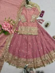 MODERN FENDY SILK EMBROIDERY SEQUENCE WORK TOP LEHENGA WITH DUPATTA WEDDING WEAR WHOLESALE PRICE ETHNIC GARMENT (13)